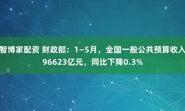 智博家配资 财政部：1—5月，全国一般公共预算收入96623亿元，同比下降0.3%